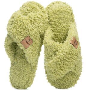 👑Women's Grass Green Open Toe Cross Band Slip On Memory Foam Cozy Slipper Shoes